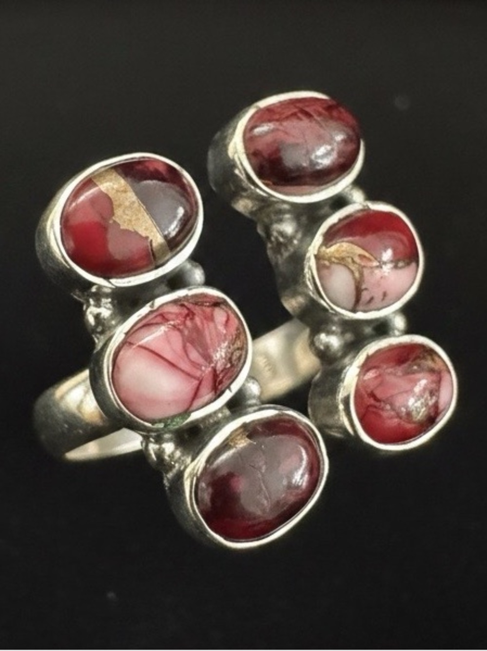 Sterling Silver Multi-Stone Red Dahlia Statement Ring